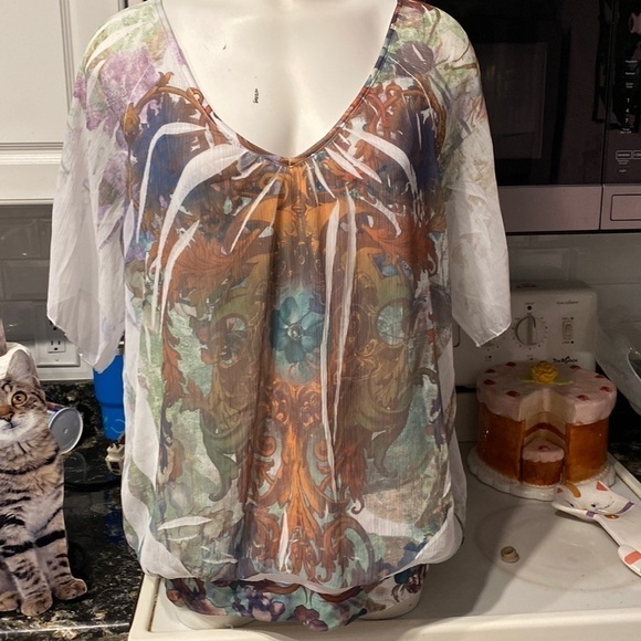 X womens One World lined short sleeve stretch plus size top 1X - Picture 1 of 4